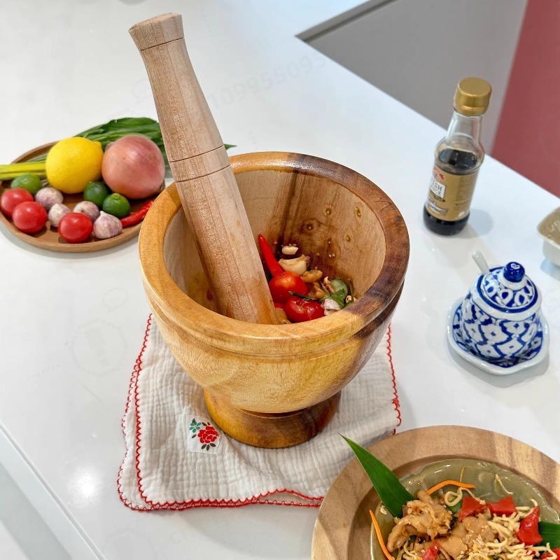 Commercial Kitchen Set - Zestaw z naturalnego drewna akacjowego: moździerz